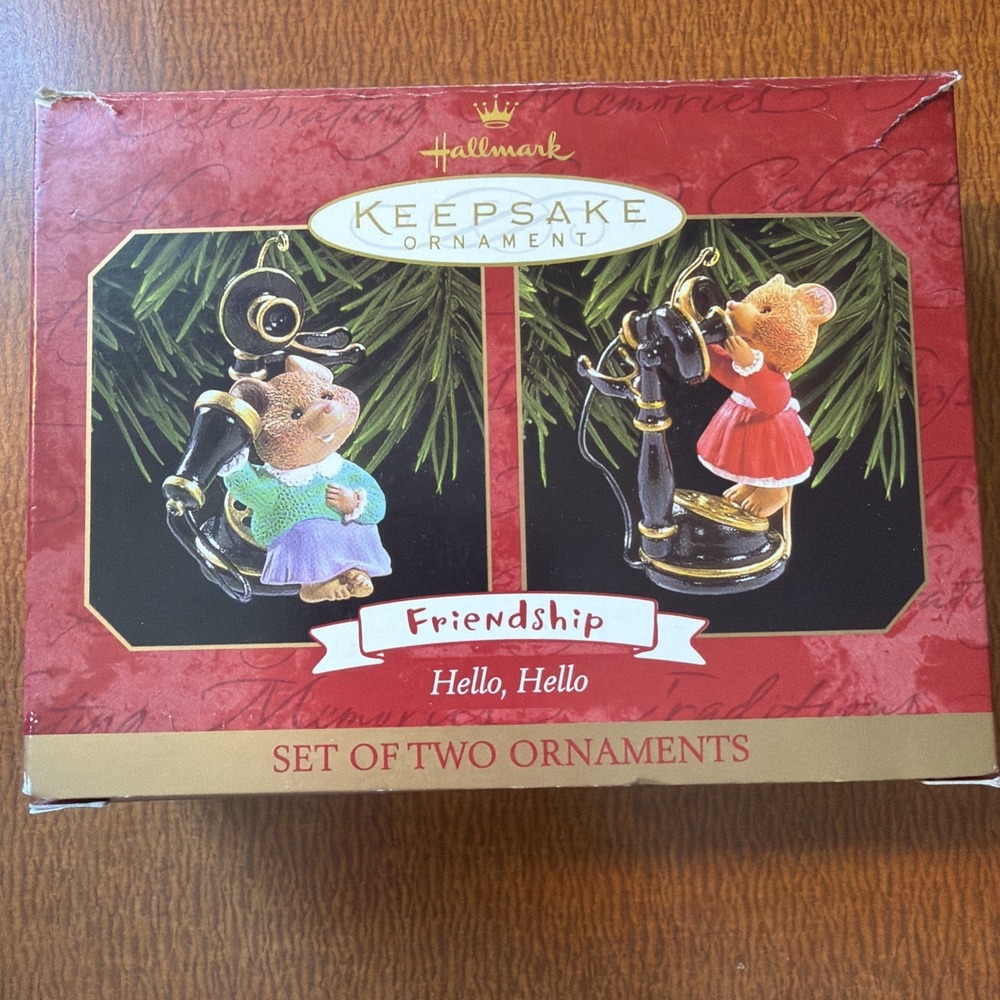 Hallmark Ornament Christmas Friendship Hello Hello 1999 Holiday Set of 2 Vintage